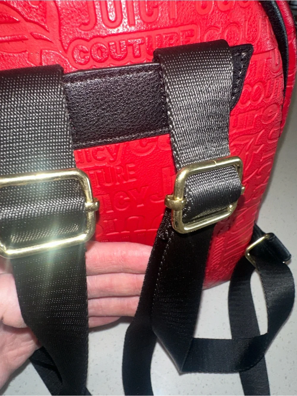 Juicy Couture Red Embossedi Mini Backpack with Black Trim, New without Tags!